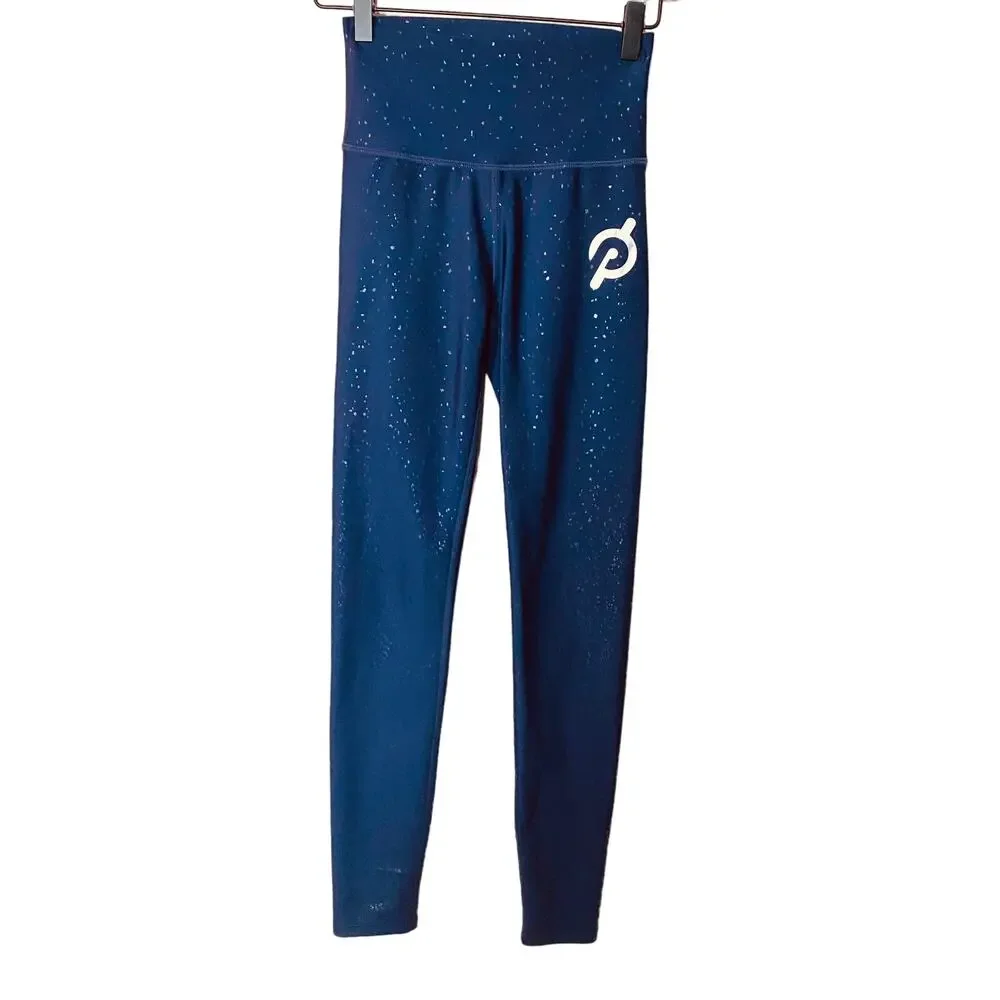 Peloton Show Up Sparkle Shiny Flex Cycling Leggings Blue Silver Speckle Sz S